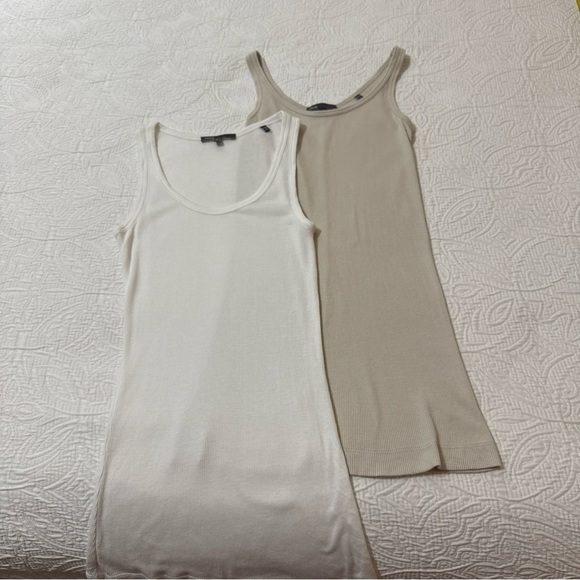 Vince Lot Of 2 Womens White Beige Tank Top Ribbed Pima Cotton Made In Peru Sz S - Picture 12 of 12